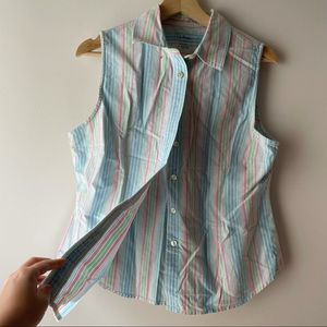 LL BEAN PASTEL STRIPES BUTTONED SHIRT TOP VTG